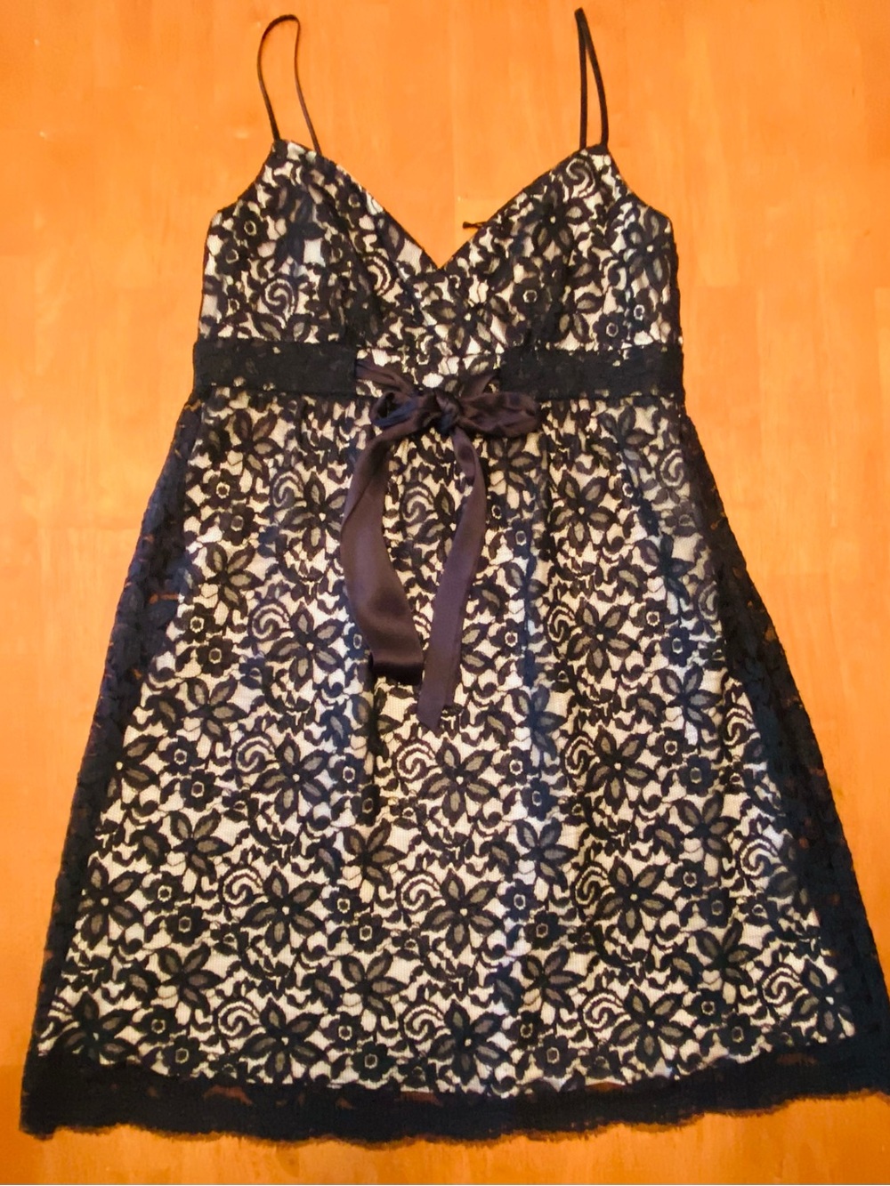 🔥 Nine West Black Floral Lace A-Line Spaghetti Strap Dress